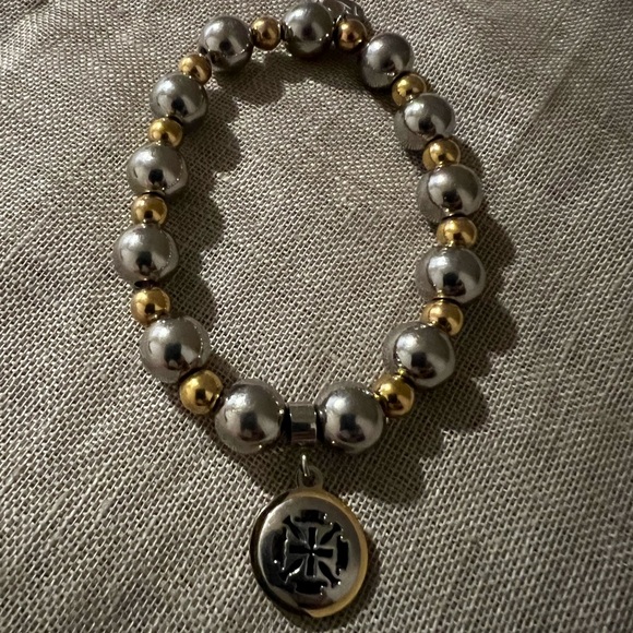 Rustic Cuff Jewelry - Rustic Cuff Silver and Gold Beaded Bracelet with Charm